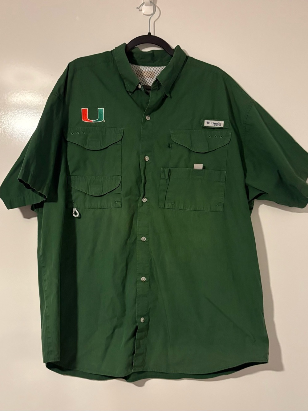 Columbia PFG Bonehead Miami Hurricanes Men XXL Green Fishing Shirt C1299MP
